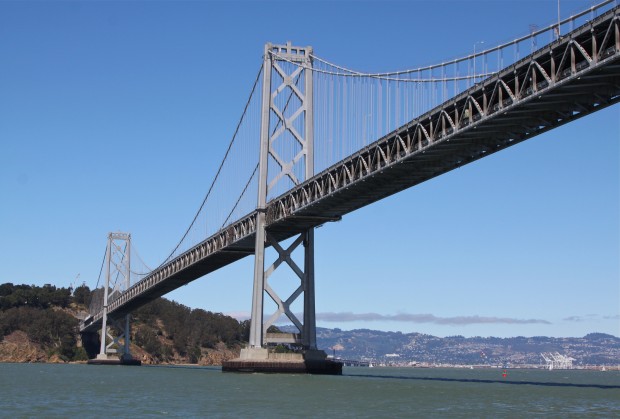 The San Francisco-Oakland Bridge on a clear day.